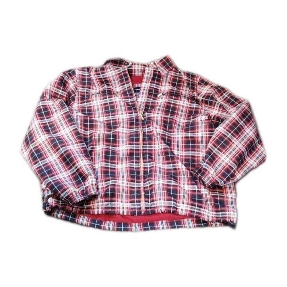 Catalina Women's Jacket Windbreaker Size Extra Large Full Zip Red Plaid Gold Zip
